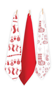 RANS Christmas Santa Socks Tea Towels - Set Of 3