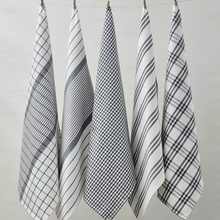 Load image into Gallery viewer, RANS Milan Tea Towels 5 Piece Set Check &amp; Stripe Designs | CHARCOAL