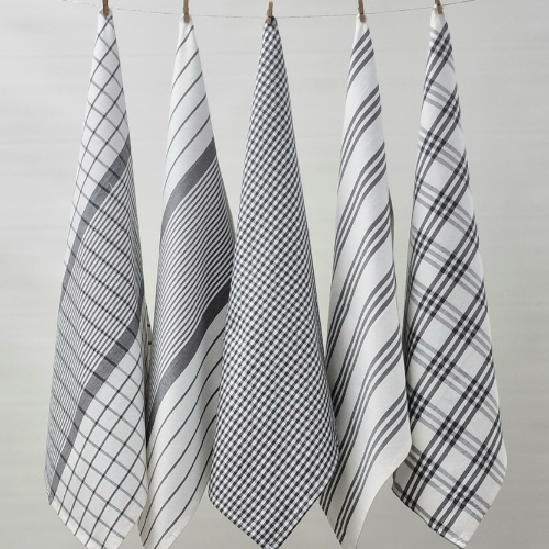 RANS Milan Tea Towels 5 Piece Set Check & Stripe Designs | CHARCOAL ...