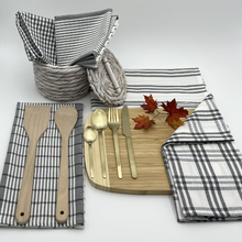 Load image into Gallery viewer, RANS Milan Tea Towels 5 Piece Set Check &amp; Stripe Designs | CHARCOAL