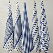 Load image into Gallery viewer, RANS Milan Tea Towels 5 Piece Set Check &amp; Stripe Designs | COBALT BLUE