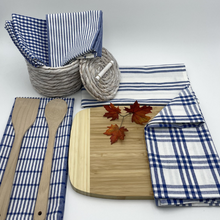 Load image into Gallery viewer, RANS Milan Tea Towels 5 Piece Set Check &amp; Stripe Designs | COBALT BLUE