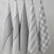 Load image into Gallery viewer, RANS Milan Tea Towels 5 Piece Set Check &amp; Stripe Designs | GREY