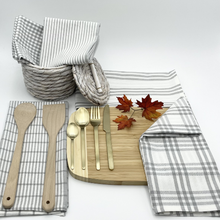 Load image into Gallery viewer, RANS Milan Tea Towels 5 Piece Set Check &amp; Stripe Designs | GREY