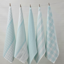 Load image into Gallery viewer, RANS Milan Tea Towels 5 Piece Set Check &amp; Stripe Designs | ISLAND PARADISE BLUE