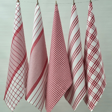 Load image into Gallery viewer, RANS Milan Tea Towels 5 Piece Set Check &amp; Stripe Designs | RED