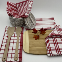 Load image into Gallery viewer, RANS Milan Tea Towels 5 Piece Set Check &amp; Stripe Designs | RED